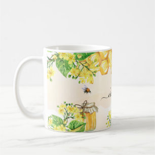 Bumble bees honey yellow florals name script coffee mug
