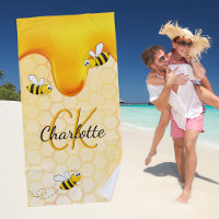 Bumble bees honeycomb honey dripping monogram