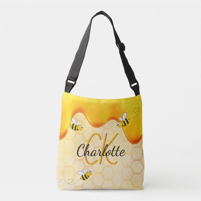 Bumble bees honeycomb honey dripping monogram crossbody bag (Front)