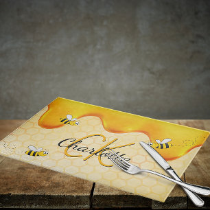 Bumble bees honeycomb honey dripping monogram cutting board