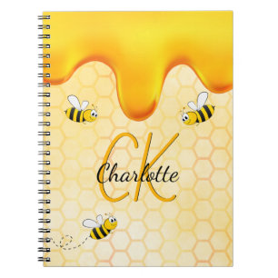 Bumble bees honeycomb honey dripping monogram notebook
