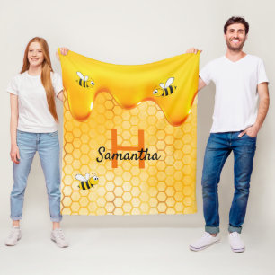 Bumble bees honeycomb honey dripping name fleece blanket