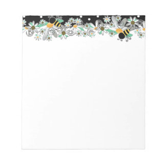 Bumble Bees White Daisies and Black Polka Dots Notepad