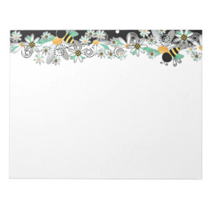 Bumble Bees White Daisies and Black Polka Dots Notepad