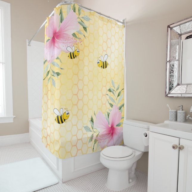 Bumble bees yellow honeycomb pink florals (In Situ)