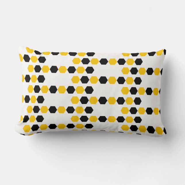 Bumble Black Yellow Geometric Hexagram Hex Pattern Lumbar Pillow (Front)
