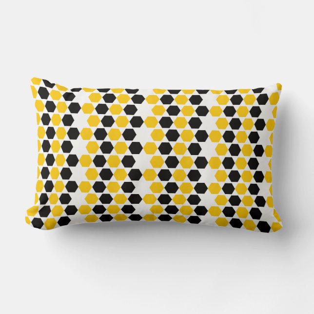 Bumble Black Yellow Geometric Hexagram Hex Pattern Lumbar Pillow (Front)