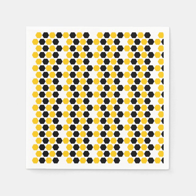Bumble Black Yellow Geometric Hexagram Hex Pattern Napkin (Front)