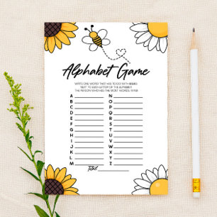 Bumble Honey Bee Alphabet Baby Shower Game Stationery