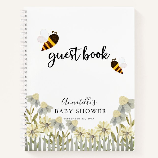 Bumble/Honey Bee Baby Shower White Guest Book (Front)