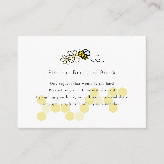 Bumble / Honey Bee Daisy White Please Bring a Book Enclosure Card (Front)