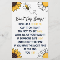 Bumble Honey Bee Don't Say Baby Shower Game