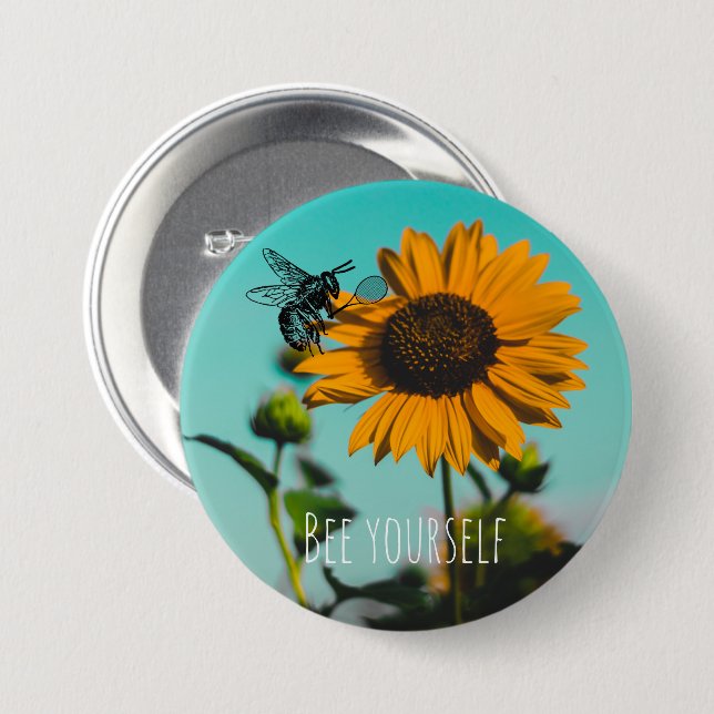 Bumble Tennis with Sunflower Background 3 Inch Round Button (Front & Back)
