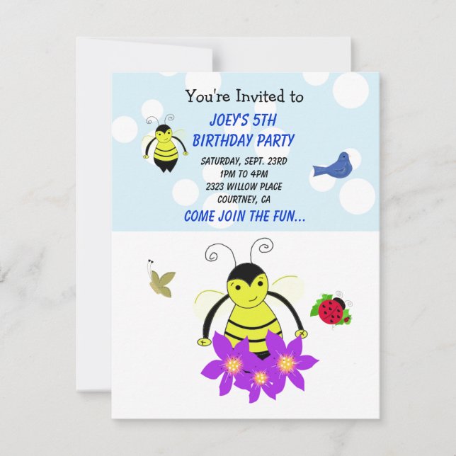 Bumble Whimsical Bee Anniversaire Fête Invitation (Devant)
