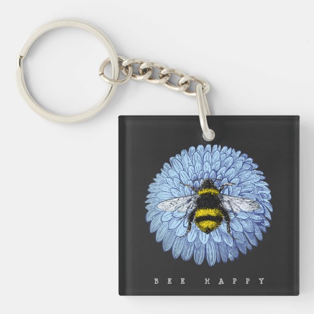 Bumblebebe mignonne sur Blue Flower Nature Noir (Devant)