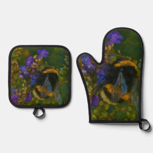 Bumblebee Among Purple Blooms Oven Mitt & Pot Holder Set