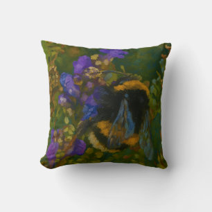 Bumblebee Among Purple Blooms Throw Pillow