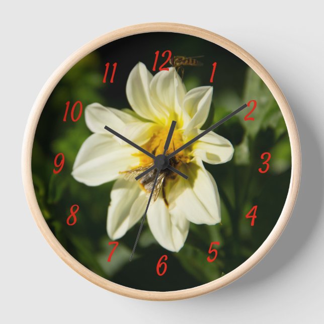 Bumblebee and white dahlia photo clock (Front)
