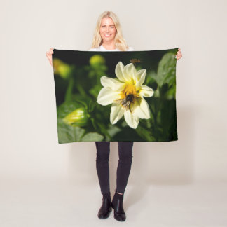 Bumblebee and white dahlia photo fleece blanket