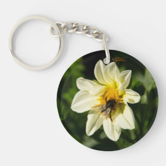 Bumblebee and white dahlia photo keychain