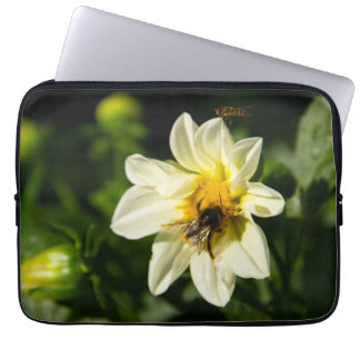 Bumblebee and white dahlia photo laptop sleeve