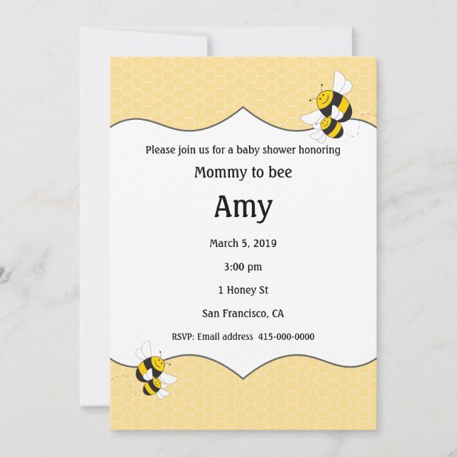 Bumblebee baby shower invitation for mommy to bee (Front)