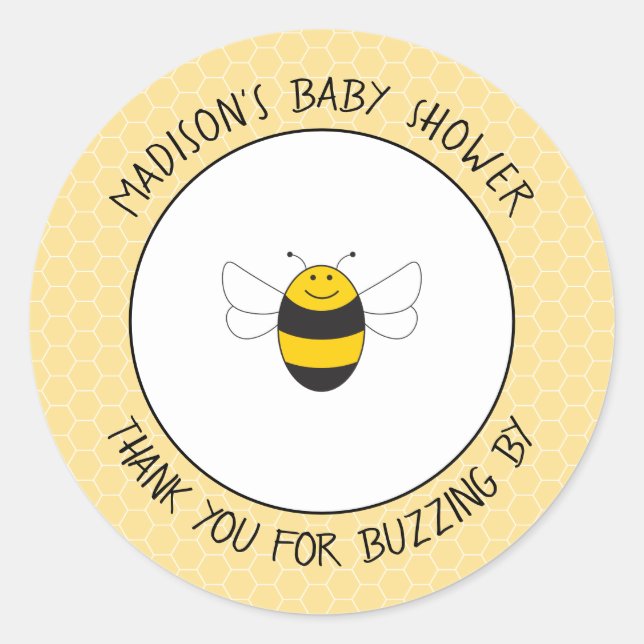 Bumblebee baby shower thank you stickers for favou (Front)