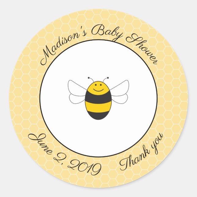 Bumblebee baby shower thank you stickers for favou (Front)