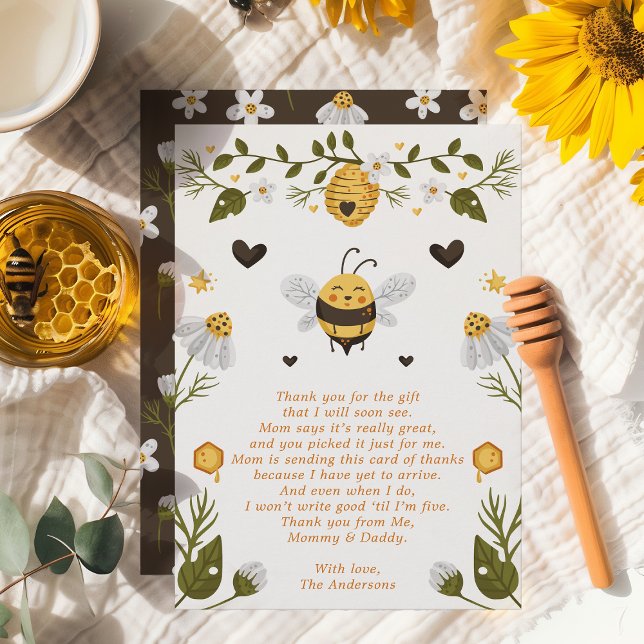 Bumblebee Bee Baby shower Carte de remerciements (Créateur téléchargé)