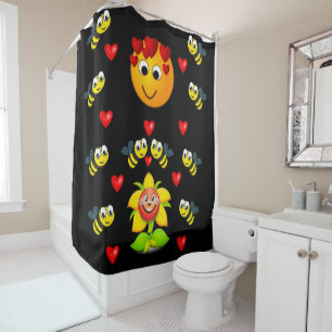 Bumblebee black yellow childrens showercurtain