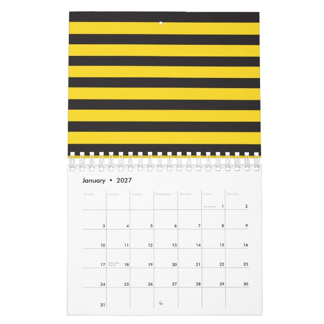 Bumblebee Black Yellow Horizontal Lines Bumble Bee Calendar (Jan 2027)