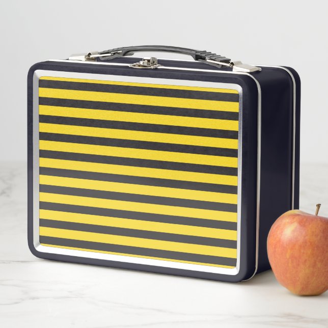 Bumblebee Black Yellow Horizontal Lines Bumble Bee Metal Lunch Box (In Situ)