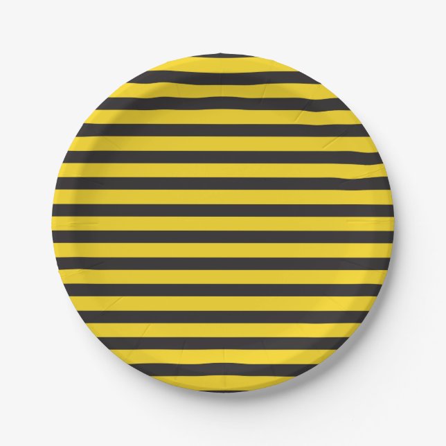 Bumblebee Black Yellow Horizontal Lines Bumble Bee Paper Plate (Front)