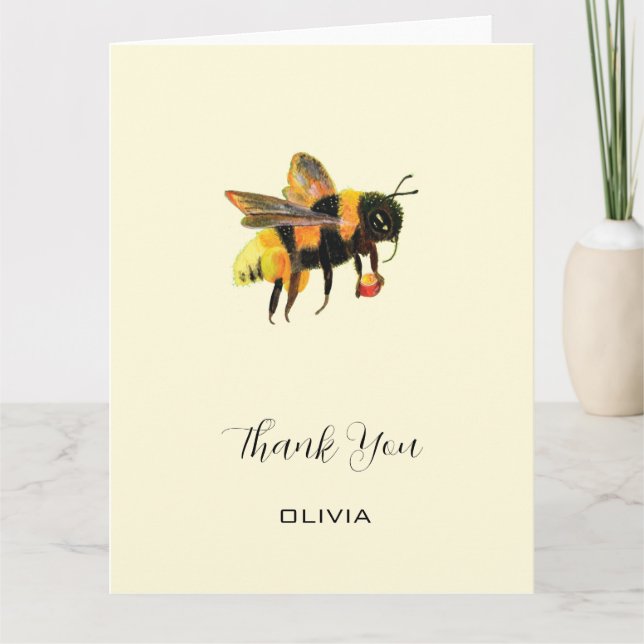 BumbleBee Carrying Pollen Custom Name Thank You Card (Front)