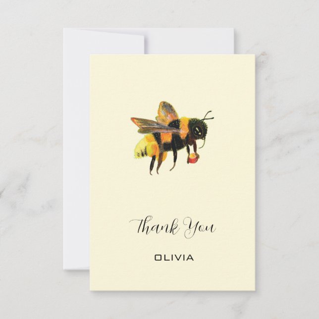 BumbleBee Carrying Pollen  - Thank You Custom Name Card (Front)