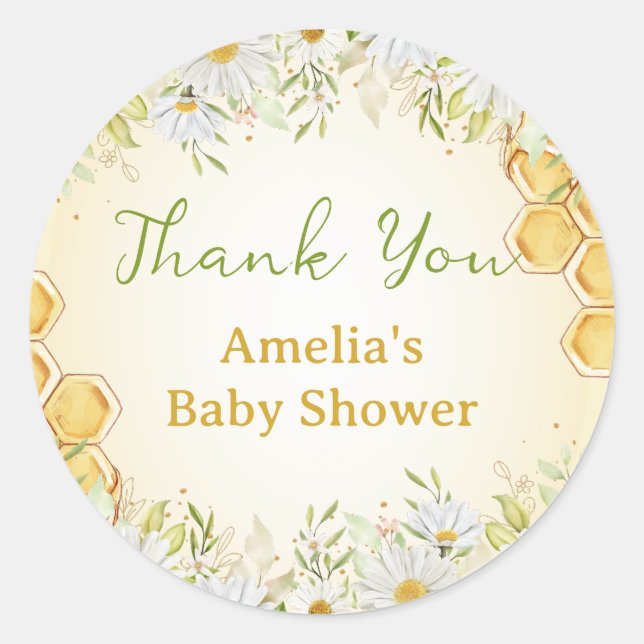Bumblebee Daisy Honey Baby Shower Favour Thank You Classic Round Sticker (Front)