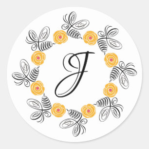 Bumblebee Flower Monogram Sticker