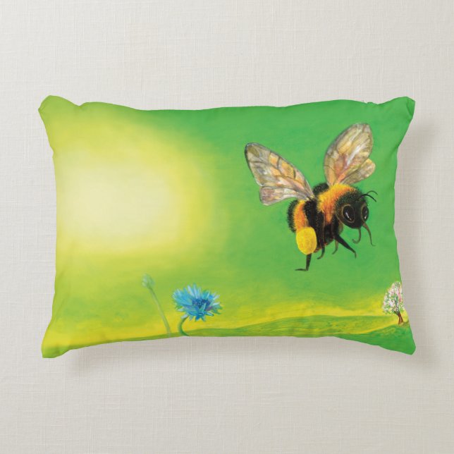 Bumblebee flying illustration  accent pillow (Front)