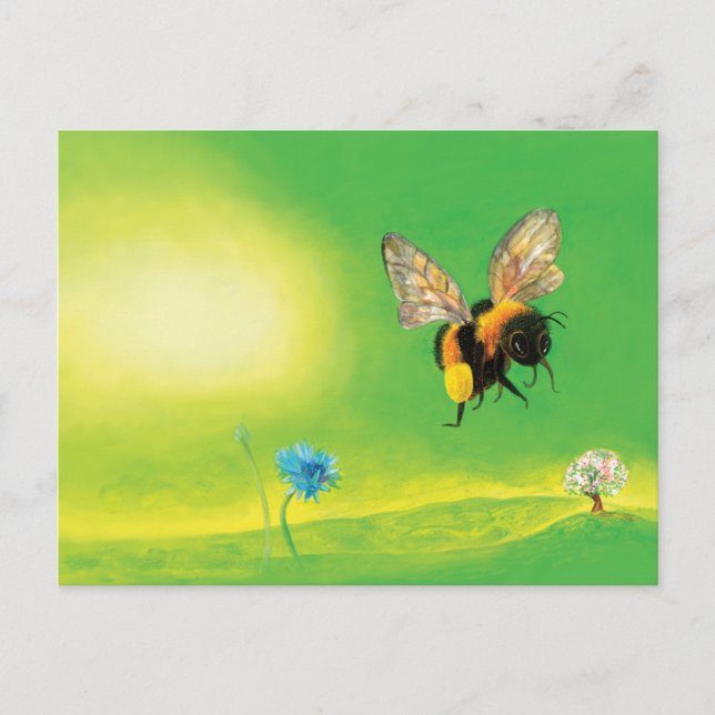 Bumblebee flying illustration holiday postcard (Front)