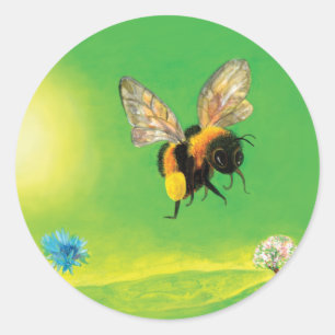 Bumblebee Flying over the Meadow Classic Round Sticker