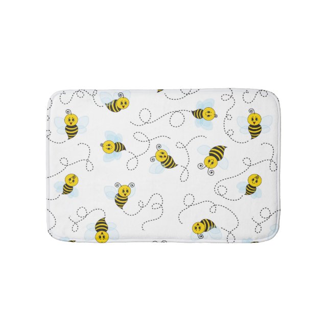 Bumblebee Flying Yellow Black Bumble Bee Bath Mat (Front)