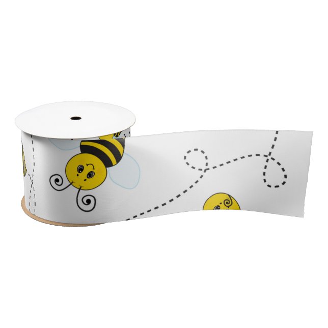 Bumblebee Flying Yellow Black Bumble Bee Satin Ribbon (Spool)