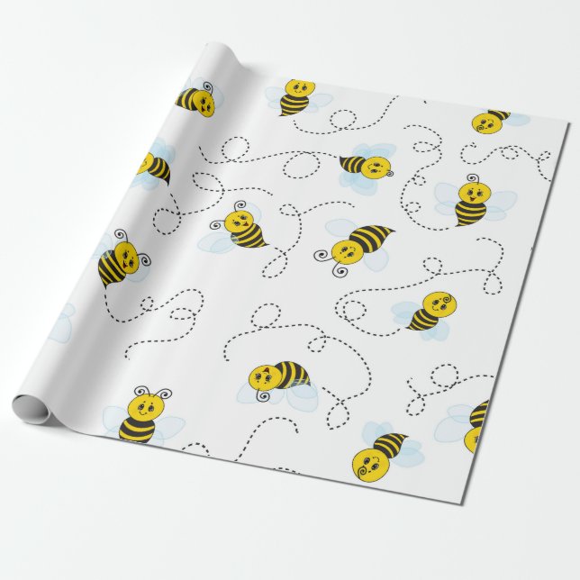 Bumblebee Flying Yellow Black Bumble Bee Wrapping Paper (Unrolled)