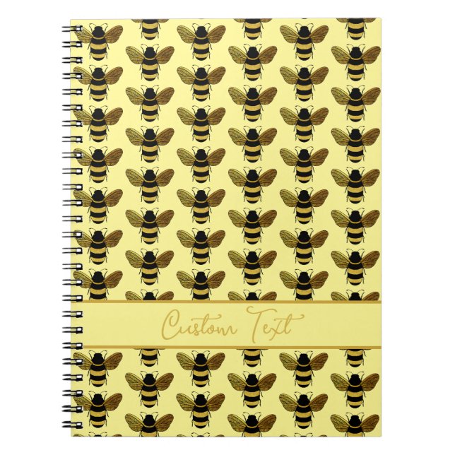 BUMBLEBEE GOLD BLACK BEE REPEATING PATTERN YELLOW NOTEBOOK (Front)