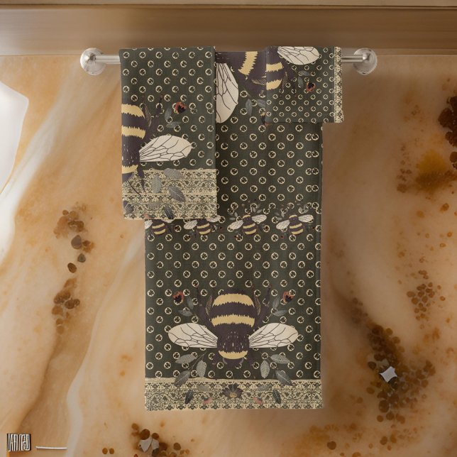 Bumblebee Greek Lace Brown Yellow Bath Towel Set (Creator Uploaded)