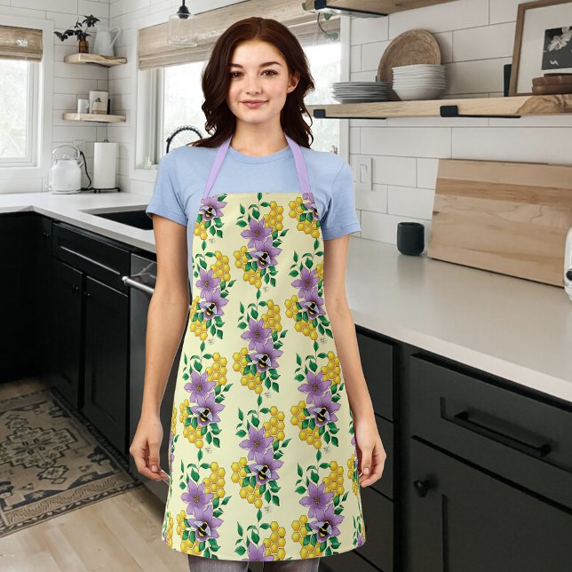Bumblebee Lavender Flowers Yellow Apron (Creator Uploaded)