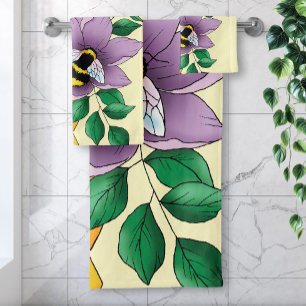 Bumblebee Lavender Flowers Yellow Bath Towel Set