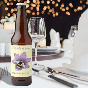 Bumblebee Lavender Flowers Yellow Beer Bottle Label