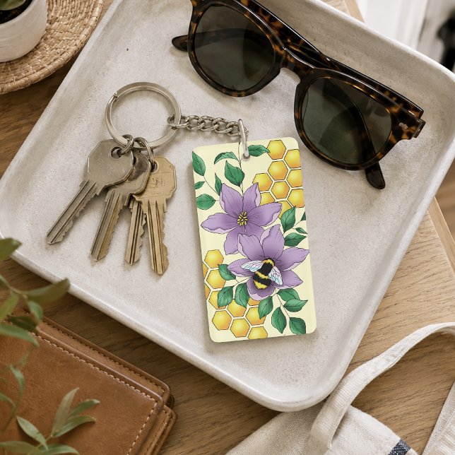 Bumblebee Lavender Flowers Yellow Keychain (Creator Uploaded)