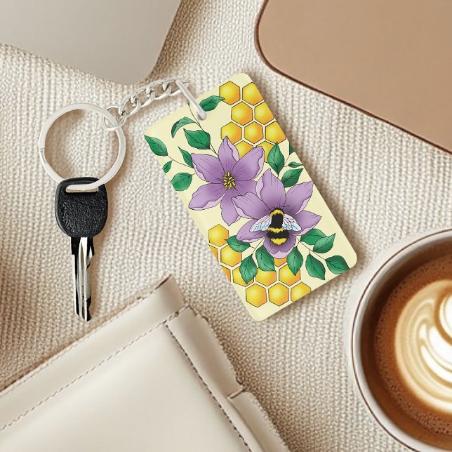 Bumblebee Lavender Flowers Yellow Keychain (Creator Uploaded)